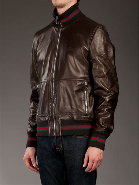 gucci leather jacket cheap|gucci brown leather jacket.